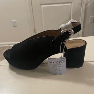 Black Suede Peep Toe Platform Sandal